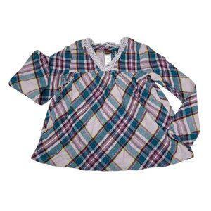 Tea Collection Winifred Plaid Flannel Twirl Top Girls 5 Orchid Petal Cotton